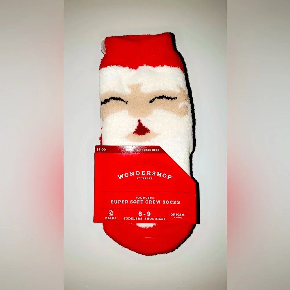 2 Pairs of Wondershop™ Toddler Super Soft Santa Cozy Crew Socks Sz: 6 - 9 NWT